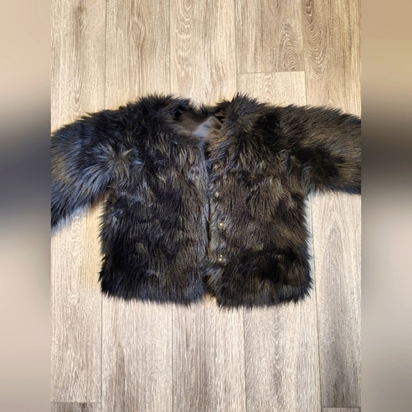 Kids Faux Fur Jacket - Black - Picture 1 of 5